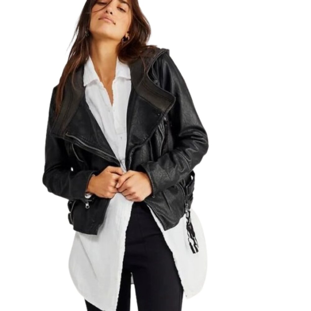 Free People Cleo Hooded Vegan Suede Moto Jacket